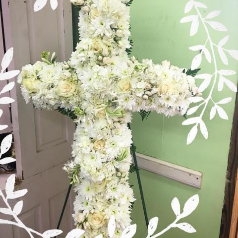 All White Funeral Cross